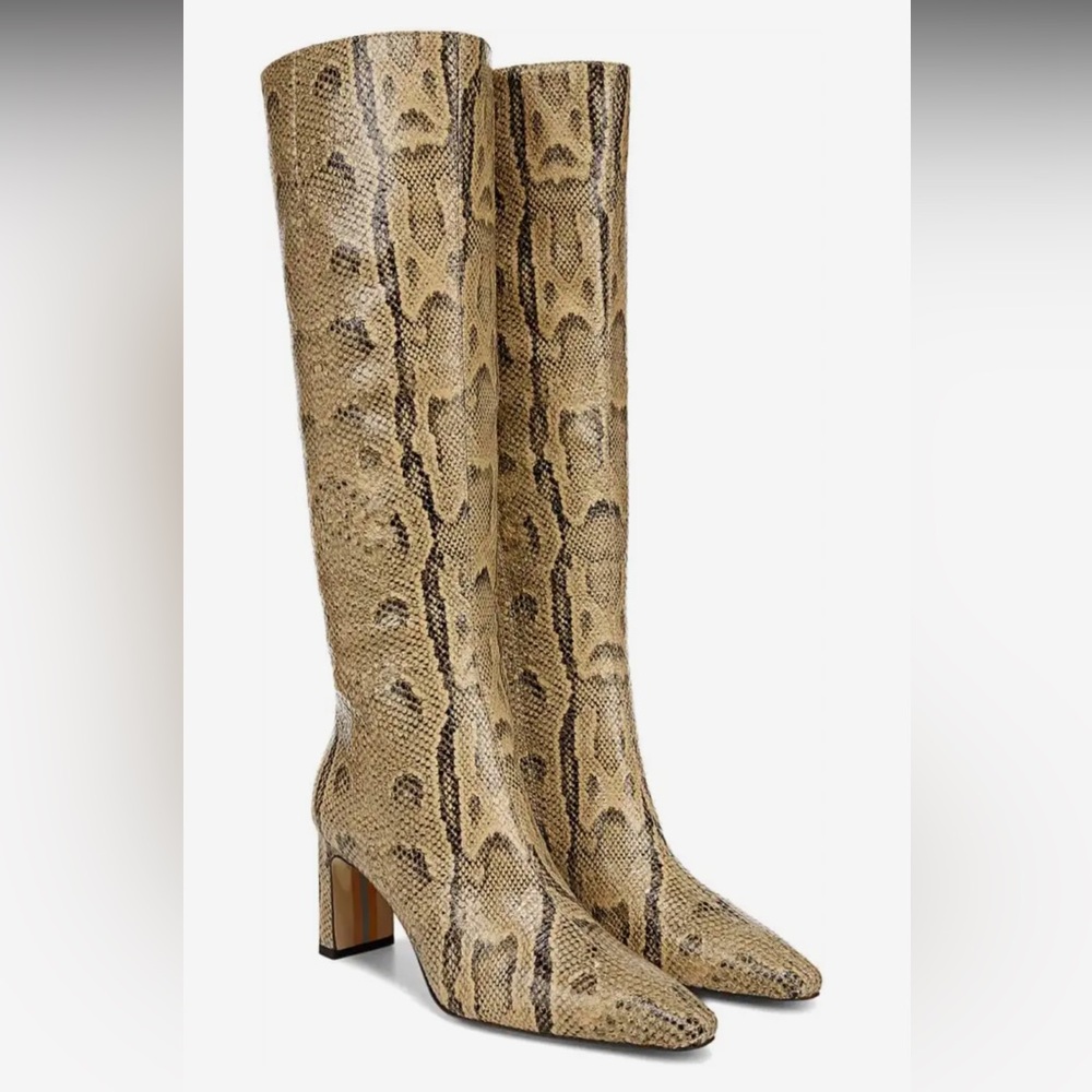 Sam Edelman Sylvia Knee High Boot Tan Python Embossed Leather Size 7.5M